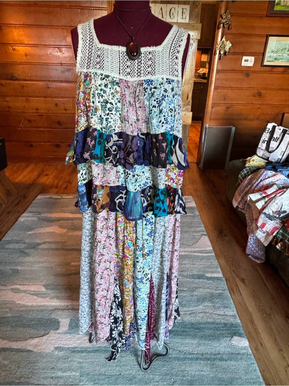 YOUNG THREADS NWT Patchwork Tiered SKIRT SET with Crochet Yoke - Multicolor